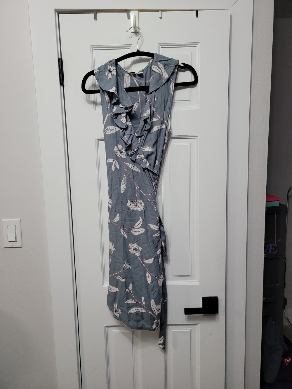 Roxy Blue Gray Floral Ruffle Wrap Midi Dress Size S